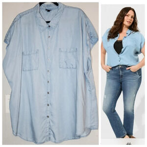 Torrid Button Up Dolman Chambray Blue Shirt Size 3X